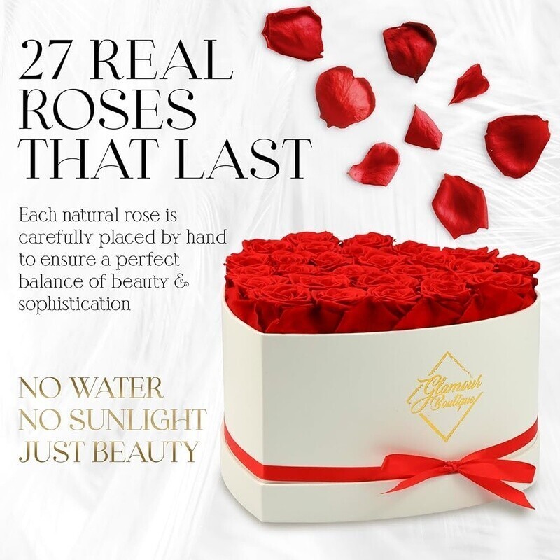 Preserved Roses in Heart Box Forever Flowers Unique Birthday Gifts Women Red New