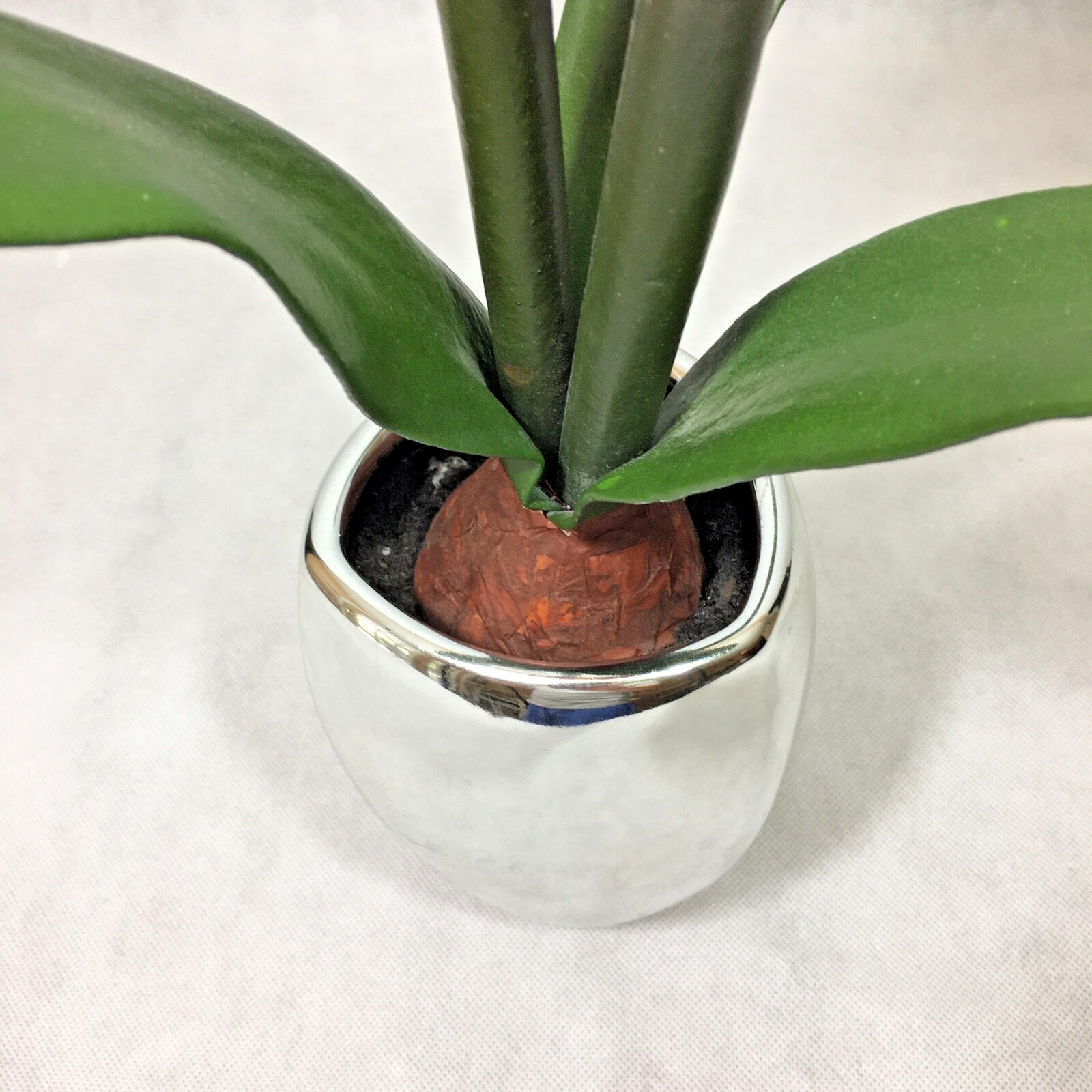 Metallic Chrome Ceramic 7″ Planter Vase w/ Faux Flower Display Floral