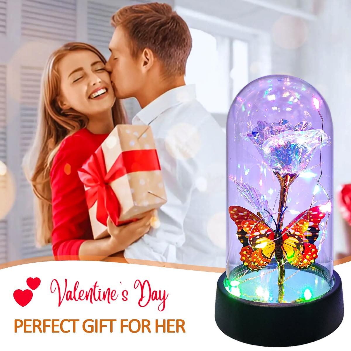 Glass Rose in Glass Dome, Light Up Flower, Eternal Roses – Valentines Day Gifts