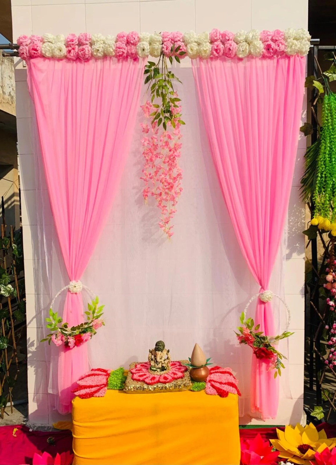 Pink White Backdrop Curtain For Decoration Stage Backdrop NIkha Photo Prop Decor