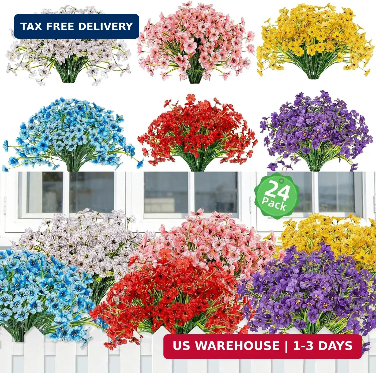PADONISE 24 Bundles Artificial Flowers UV Resistant, Fake Silk Flowers Bulk for