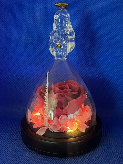 Mother’s Day Preserved Pink Rose in Glass Angel Figurine with Led Lights