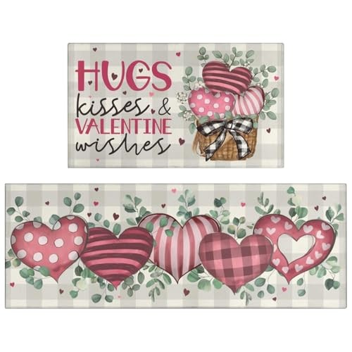Valentines Day Kitchen Mat Set 2 Piece,Buffalo 2026 Valentines Kitchen Mat 2