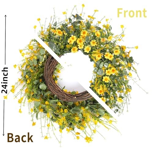 Sggvecsy Daisy Wreath 24 Inch Spring Summer Wreath Fake Silk Floral Yellow