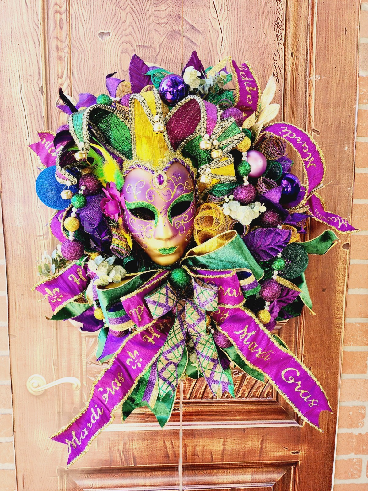 Mardi Gras Wreath, Front Door Wreath, Mardi Gras Mask Wreath, Handmade Wreath