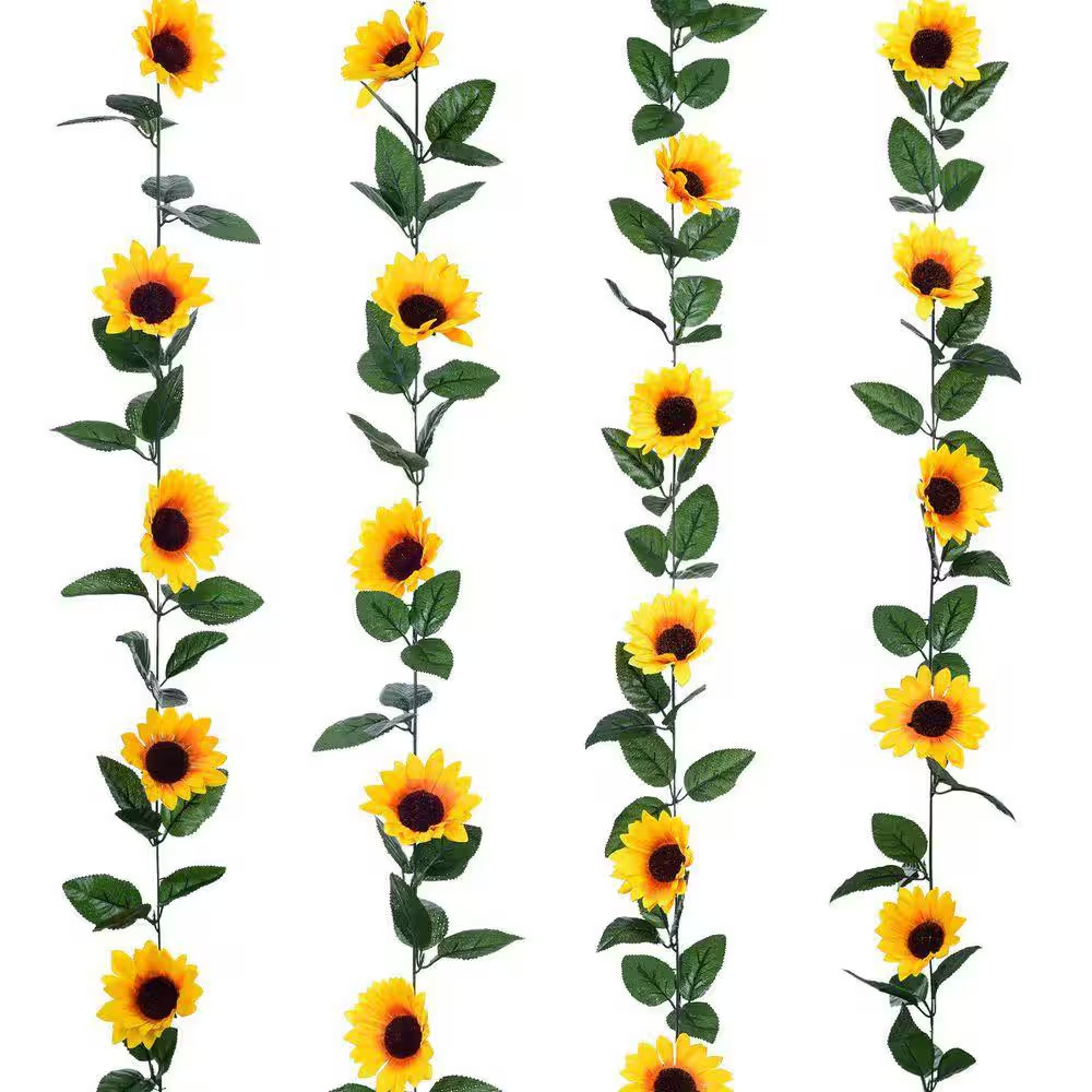 4 In. 4-Pack Yellow Artificial Sunflower Vine Garland with Green Leaves for Wedd