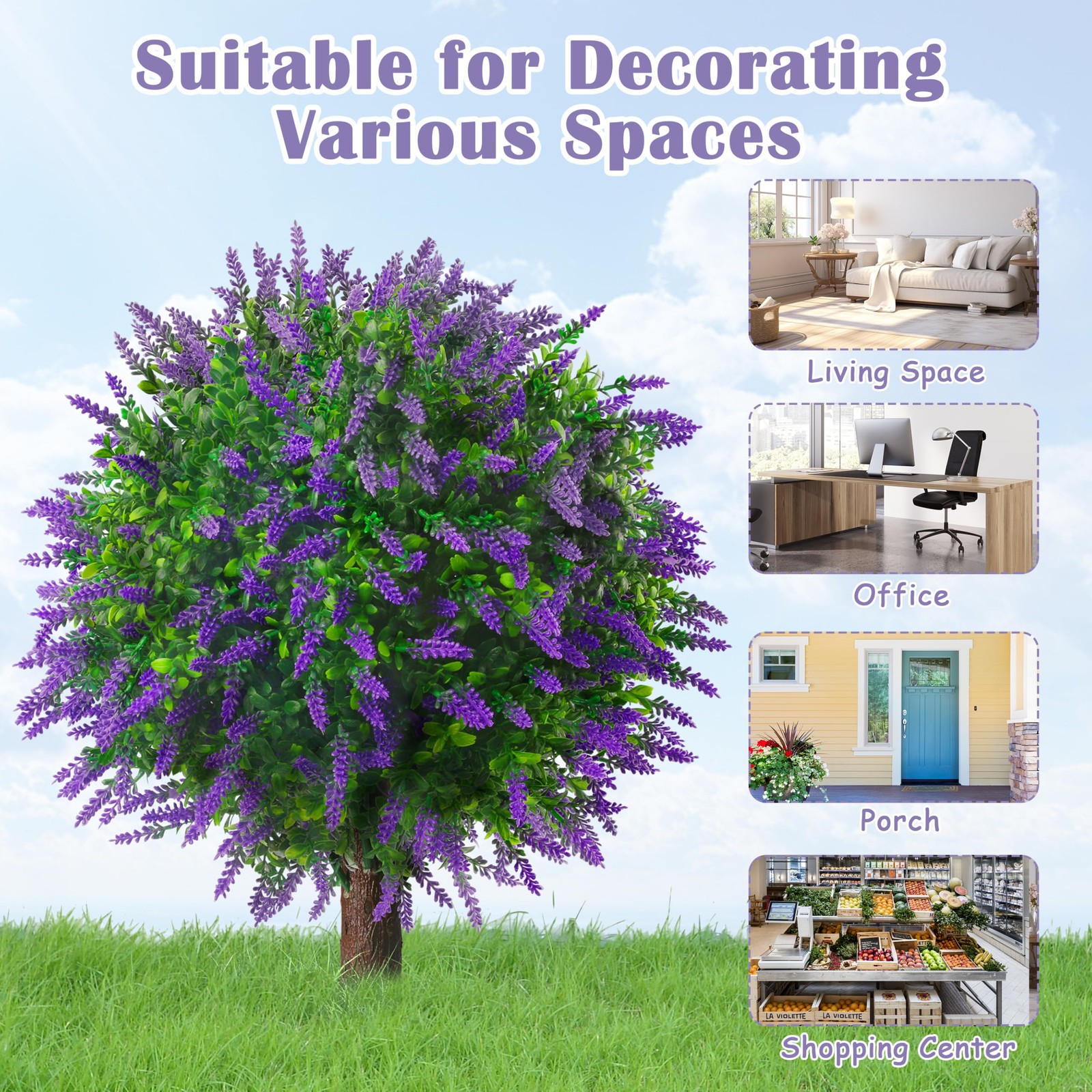 25.5″ Set of 2 Artificial Lavender Topiary Trees, Faux Lavender Shrub Bushes …
