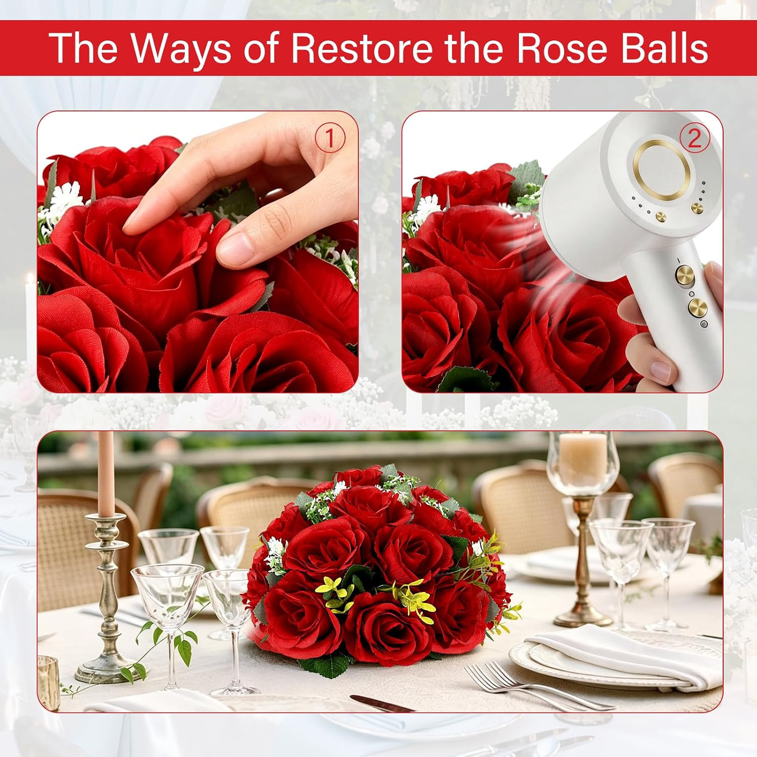 Roses Flower Balls for Centerpieces, 6 Pcs 11.81 Inches Large Artificial Wedding