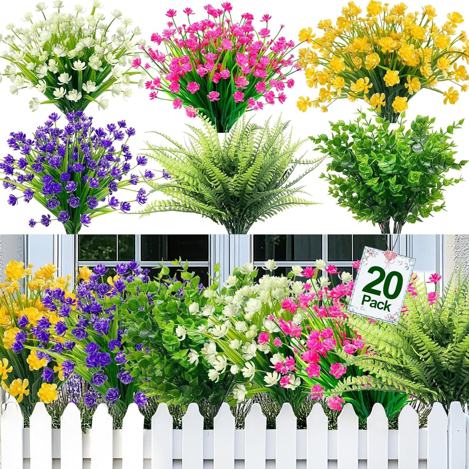 Low Maintenance 20 Bundles Faux Flowers – Elegant Spring Decor for All Occasions