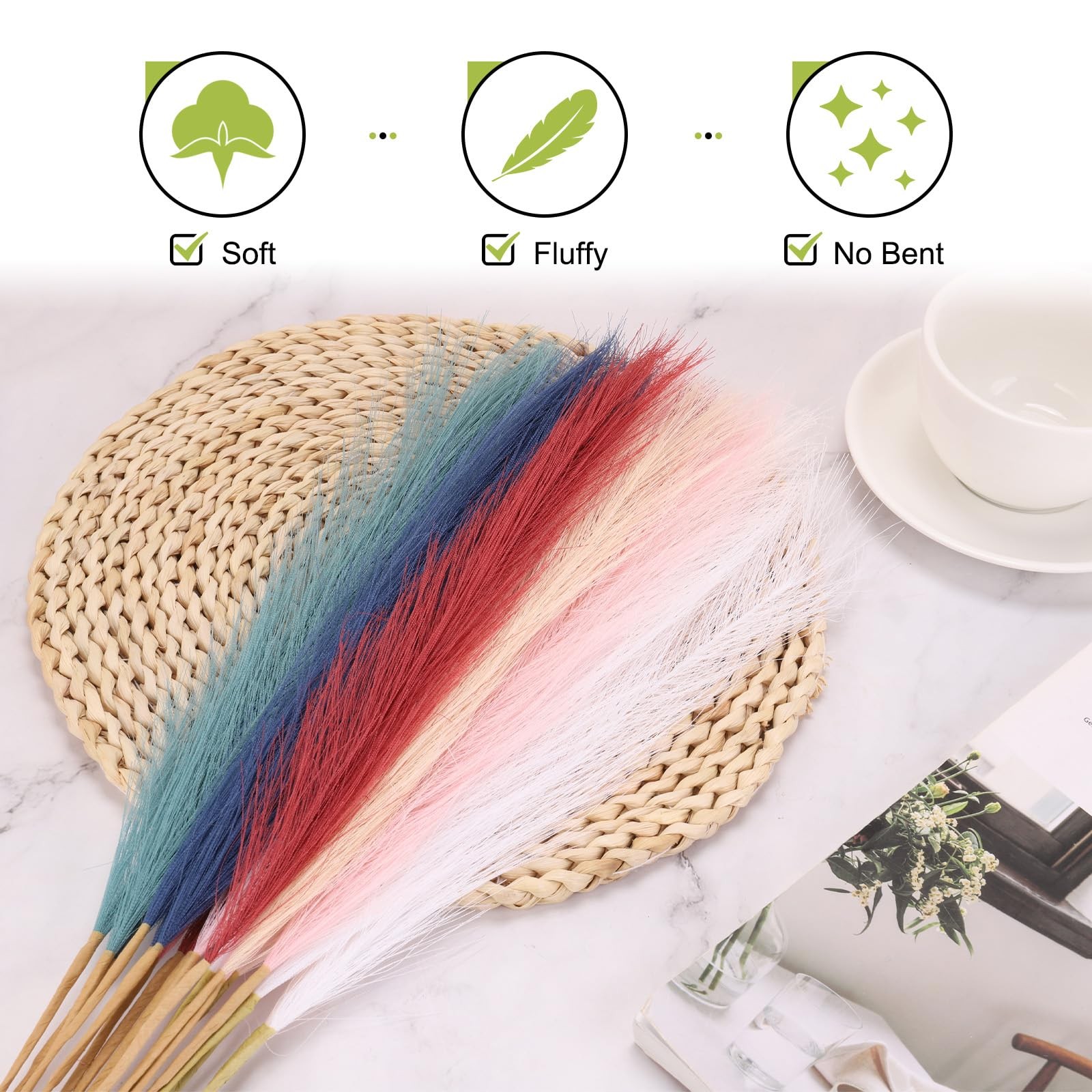 5 PCS Faux Pampas Grass 17 Inch Dark Coffee Artificial Fluffy Dried Flower
