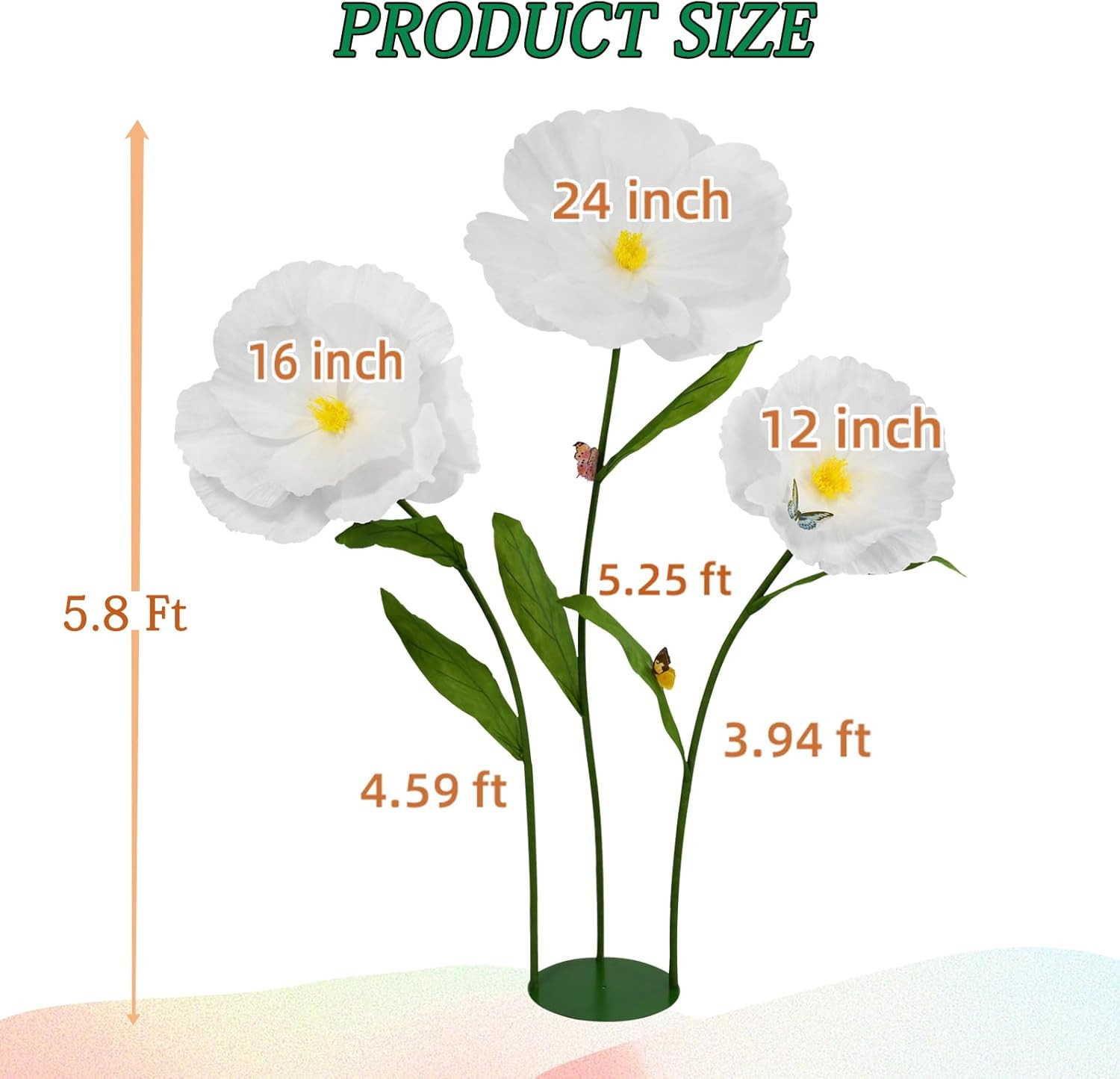 5.8 Ft Giant White Paper Poppy Flowers for Wedding & Home Decor