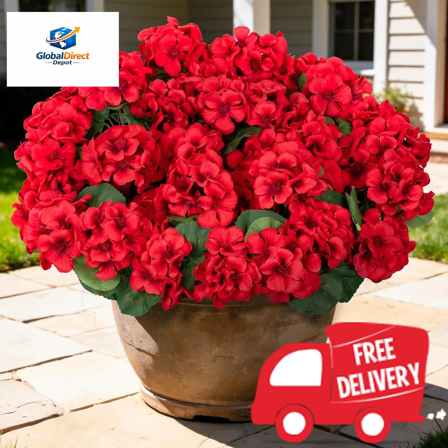 Besteek 8 Pcs 17″ Artificial Geranium Flowers for Outdoors, Fake Silk Flowers UV