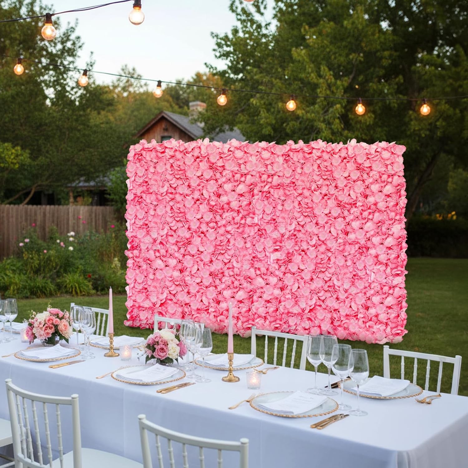$4 Pack 24×16 Flower Wall Panel Set, 3D Silk Pink Hydrangea