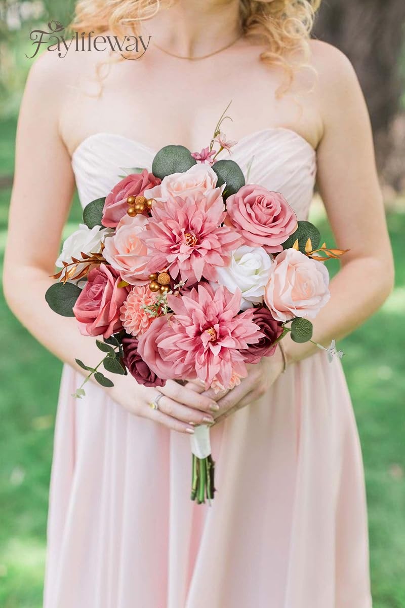 Artificial Flower Pink Silk For DIY Wedding Bouquet Fake Cake Centerpiece