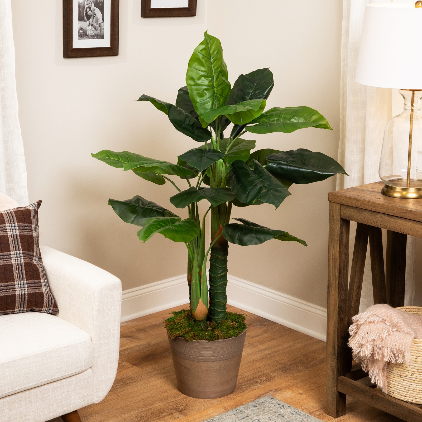 Northlight 49 Two Tone Green Wide Taro Leaf Artificial Potted Floor Plant