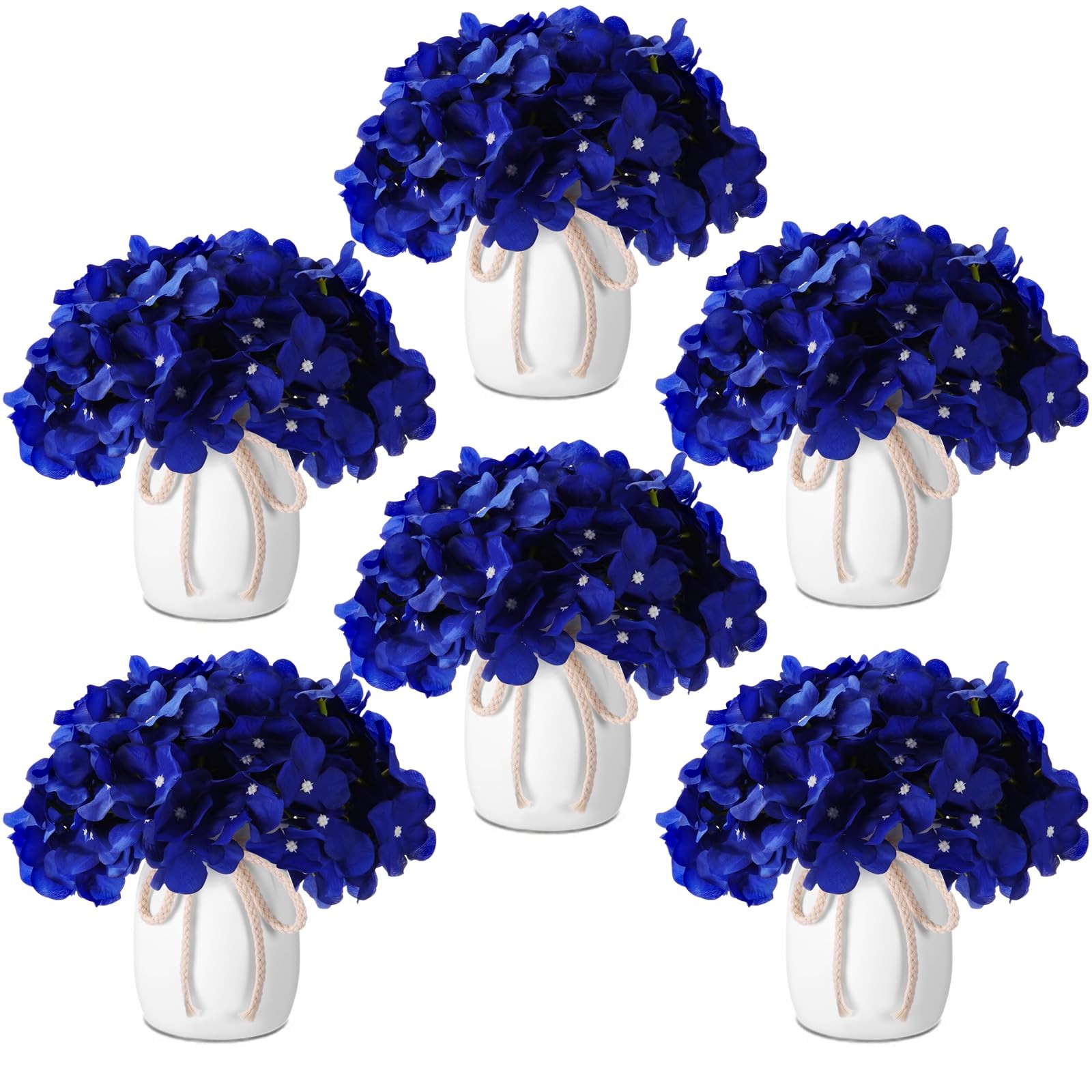 6 Set Artificial Hydrangea Flowers and Plastic Vases Set Centerpieces Table D…