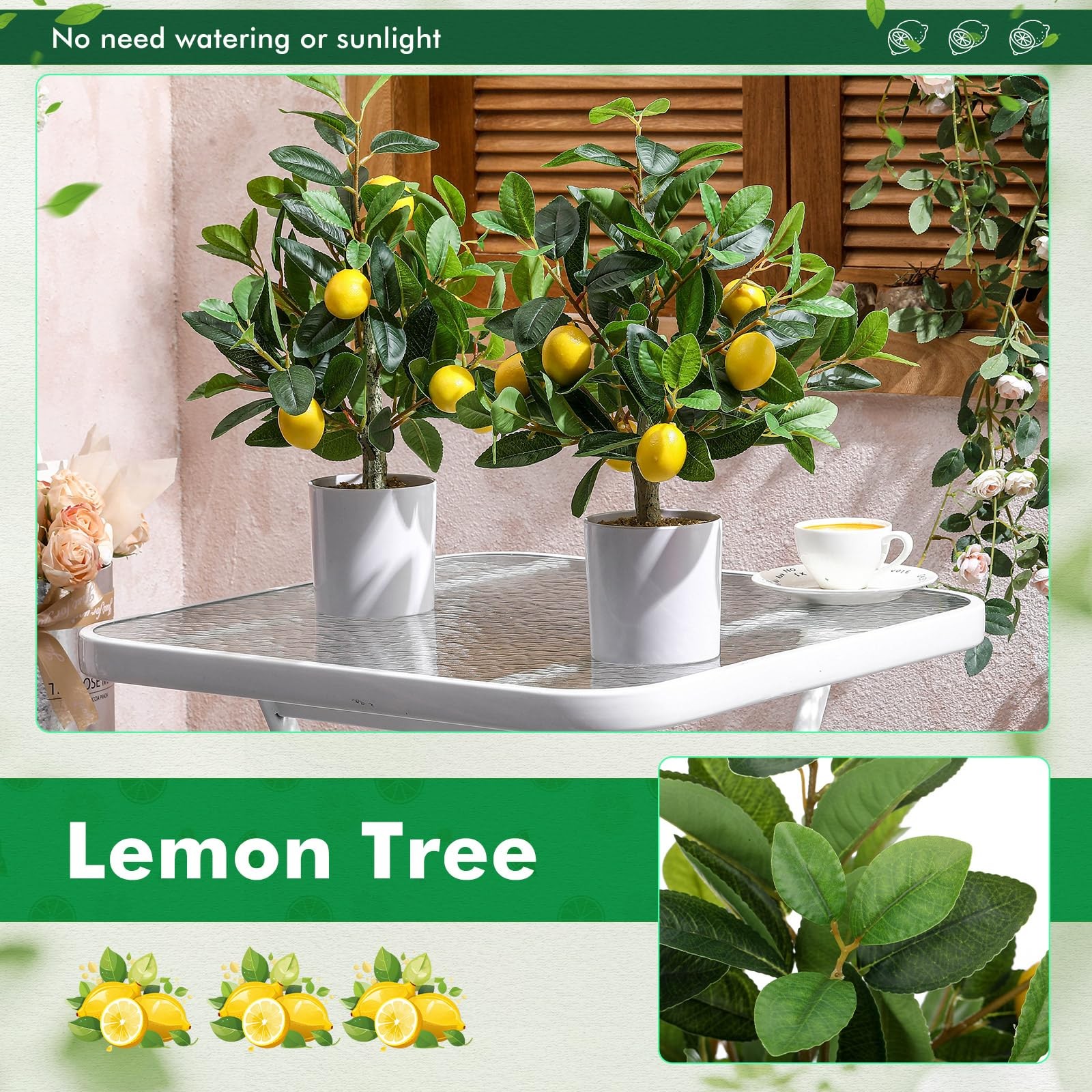 2 PCS 15.7 Inch Artificial Lemon Tree Potted Faux Citrus Plant White Pot