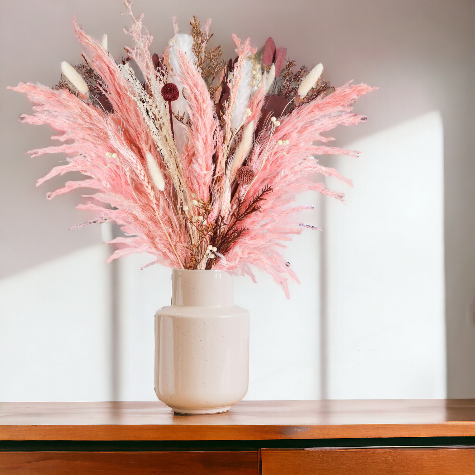 17 Inch Natural Dried Flowers Bouquet Pink Pampas Mix Dry Floral