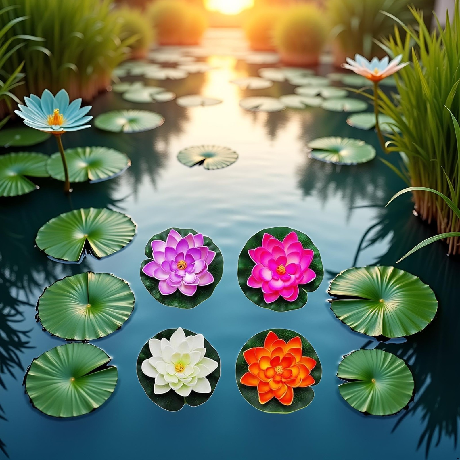 4 Pcs Artificial Water Lily Foam Lotus Flower Pond Decor for Pond Patio Garde…