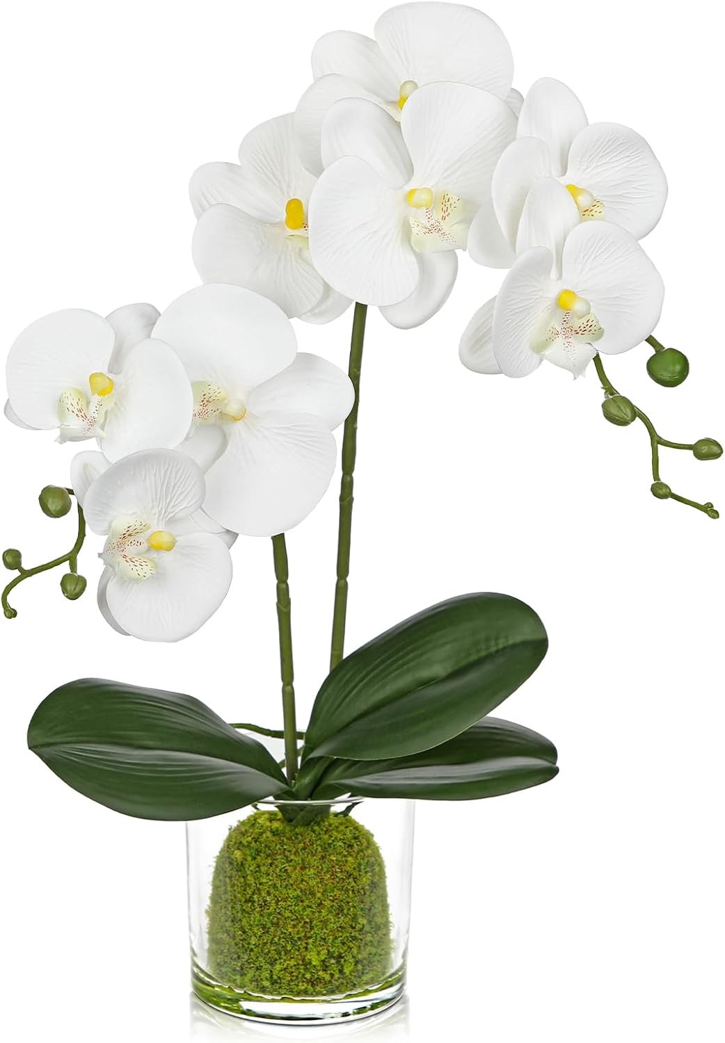 White Orchids Artificial Flowers 16.5″ Faux Orchids Plant in Pot Fake Flower