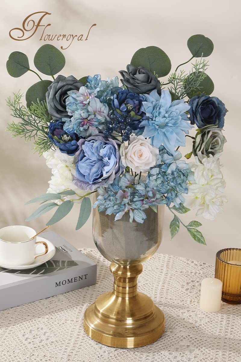 Artificial Flowers Combo Dusty Blue Flowers Mix Silk Flowers Dahlia Roses wit…
