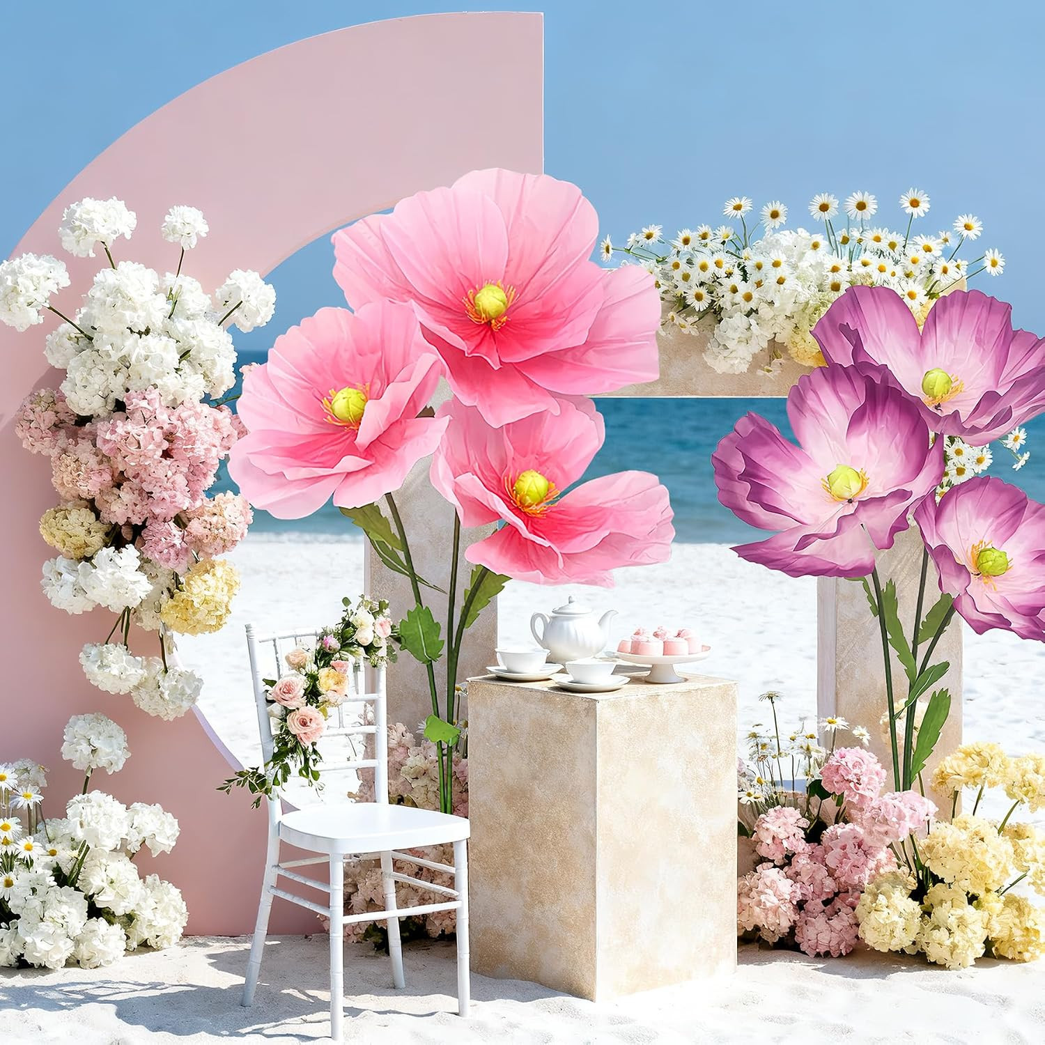 Giant Life Size Artificial Flowers with Stand, Extra Large Paper Flowers for Wed