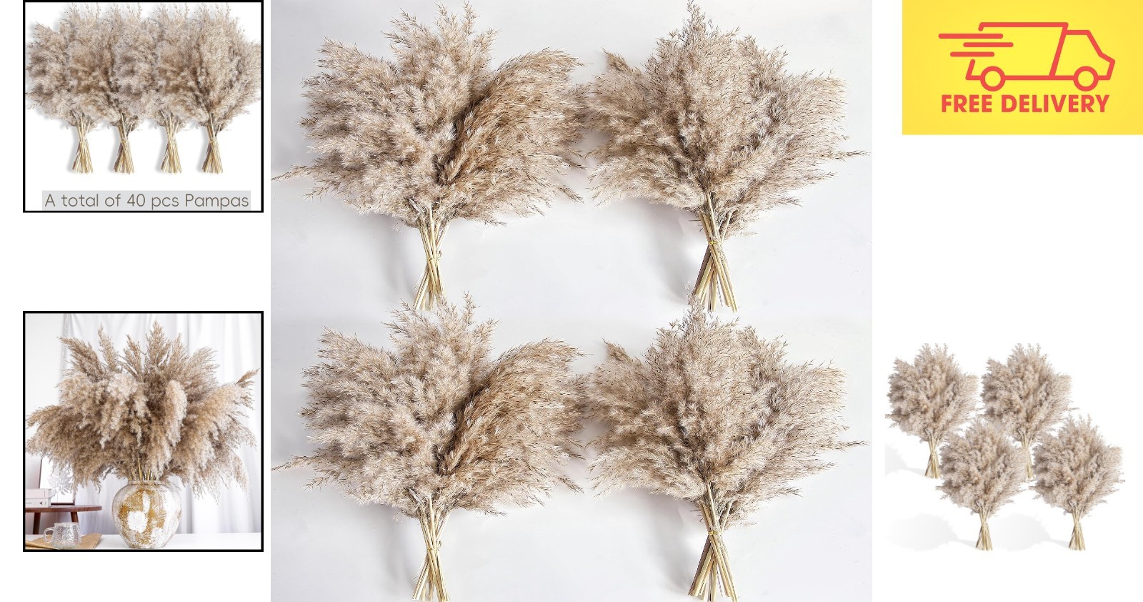 40 PCS Dried Pampas Grass Decor – Stylish Floor Vase Fillers & Wedding Accents