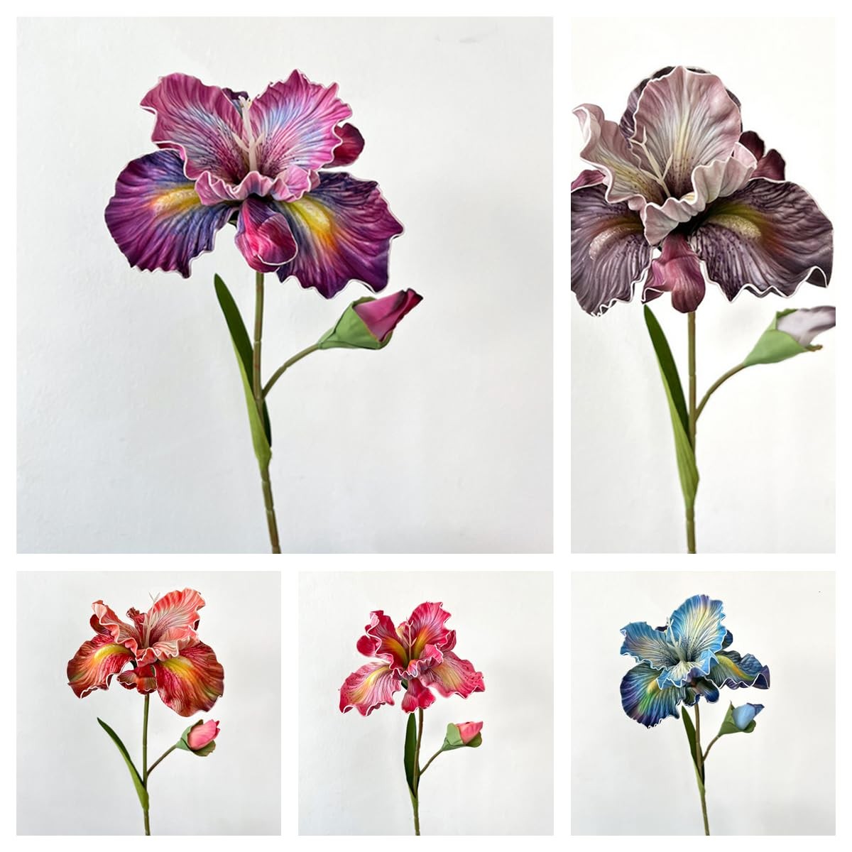 3pcs 18″Artificial Iris Flower PU Flower Heads,Real Touch Artificial Flowers …