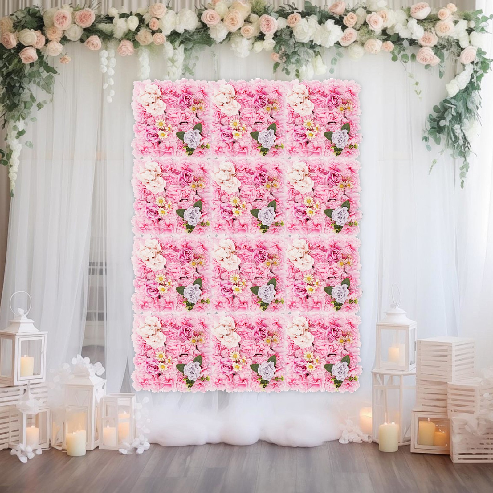 12 Pcs Artificial Flower Wall Panels, Artificial Flowers Wall Panel for Wedding