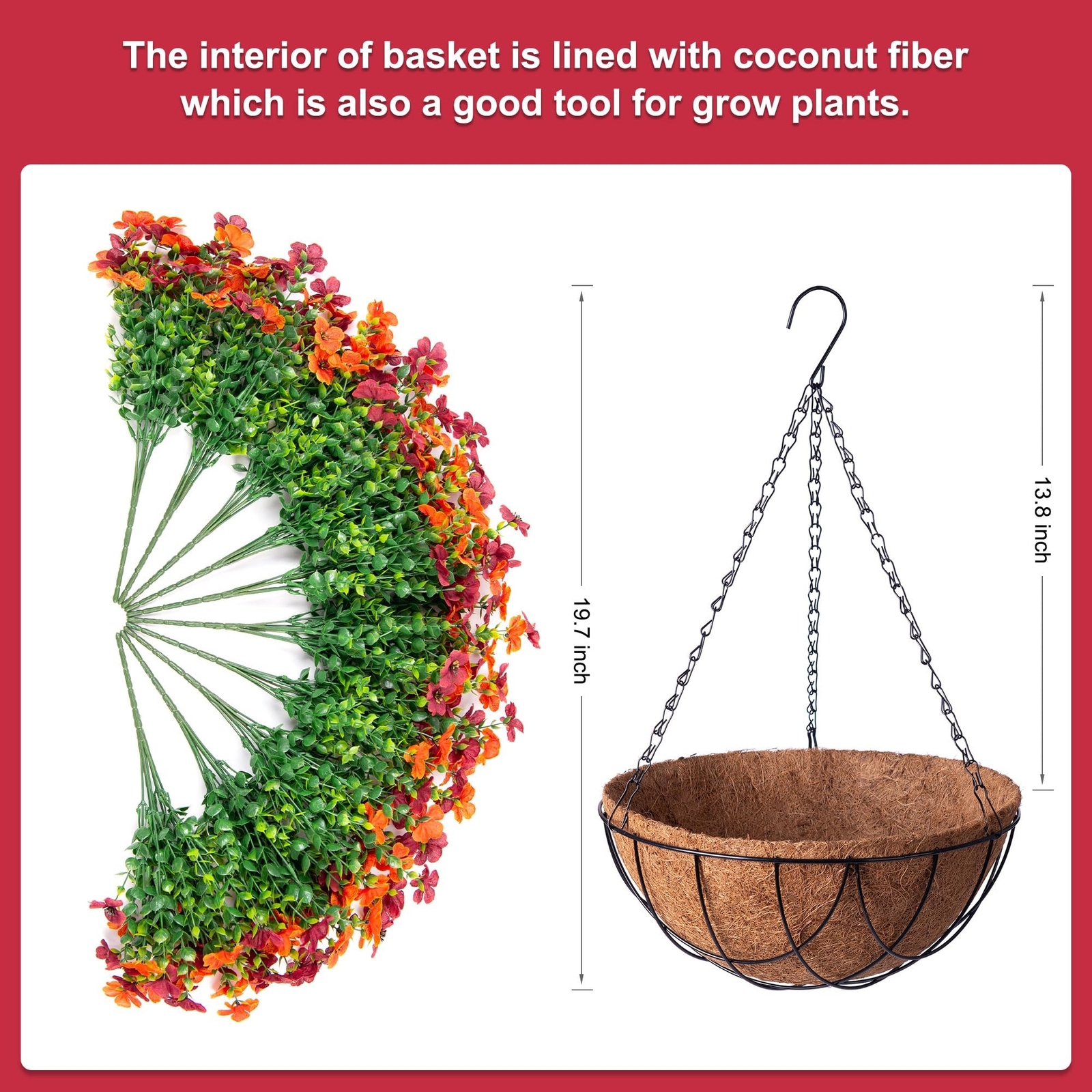 Artificial Silk Flowers Hanging Baskets for Outdoors Indoors, Daisy with Euca…