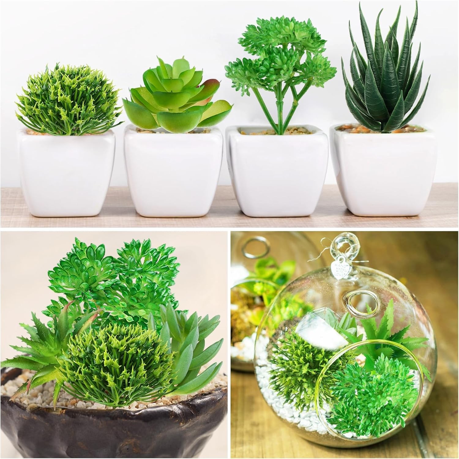 Green Succulent Plants 6pcs Mini Fake Succulents Plants for DIY Crafting Home
