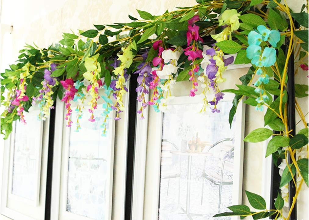 6.6FT 2 Pack Artificial Wisteria Flowers Fake Garland Hanging Silk Ivy Vine W…