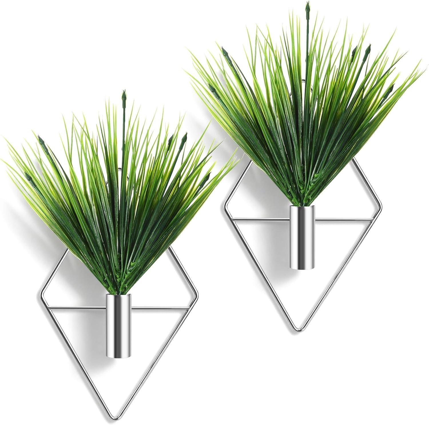 2 Pieces Gold Wall Decor Hanging Planters W/ Artificial Plants Metal Vase Indoor