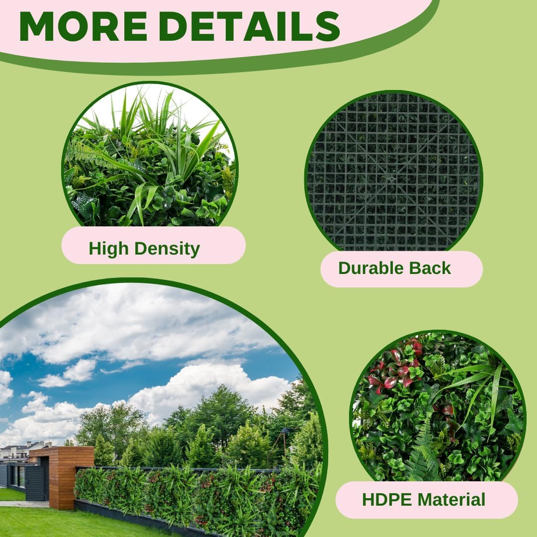 20″x20″ Artificial Green Wall Panels – 8 Pack Faux Hedge for Indoor/Outdoor Deco