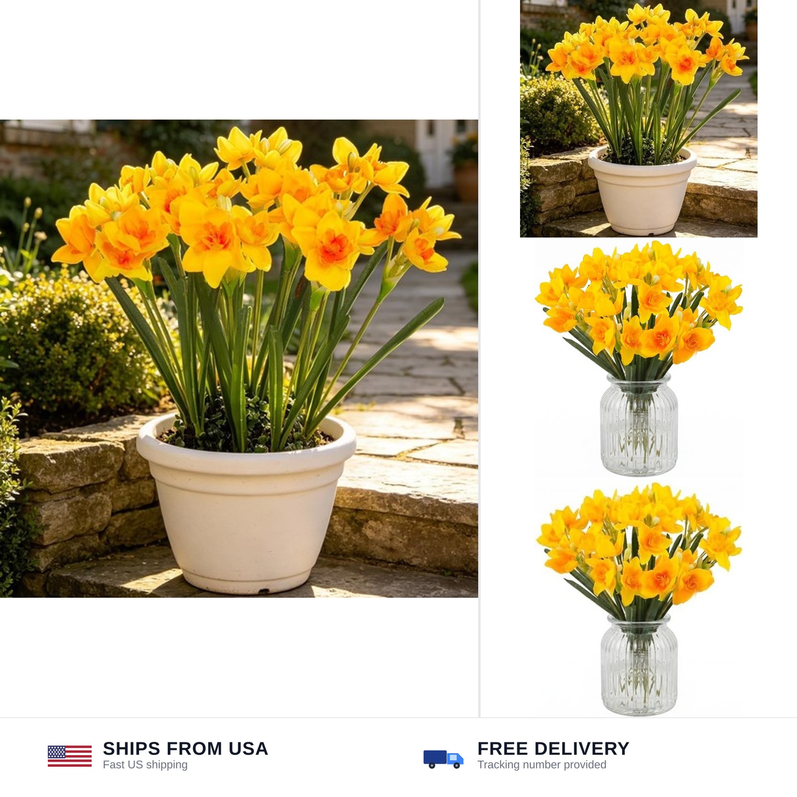Hananona 10 Pcs Artificial Daffodils Flowers Narcissus Faux Spring Flowers Fa…