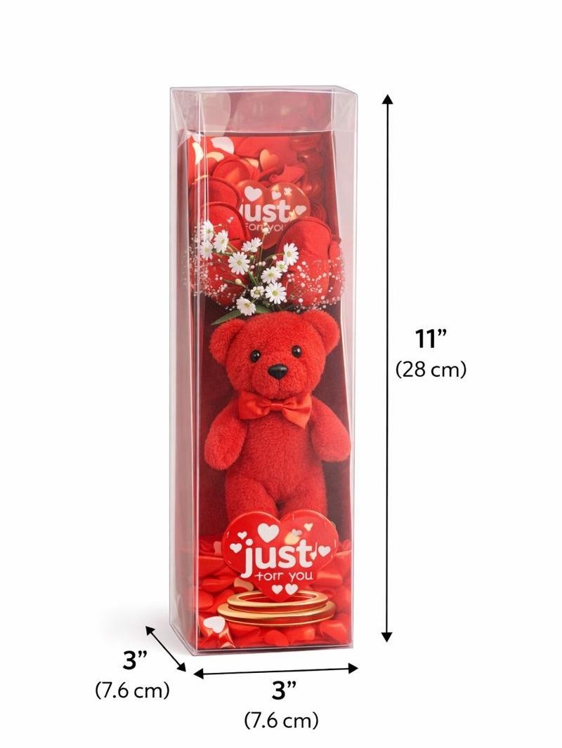 Mini Teddy Bear Gift Box with Plush Bear & Artificial Roses for Valentine’s Day