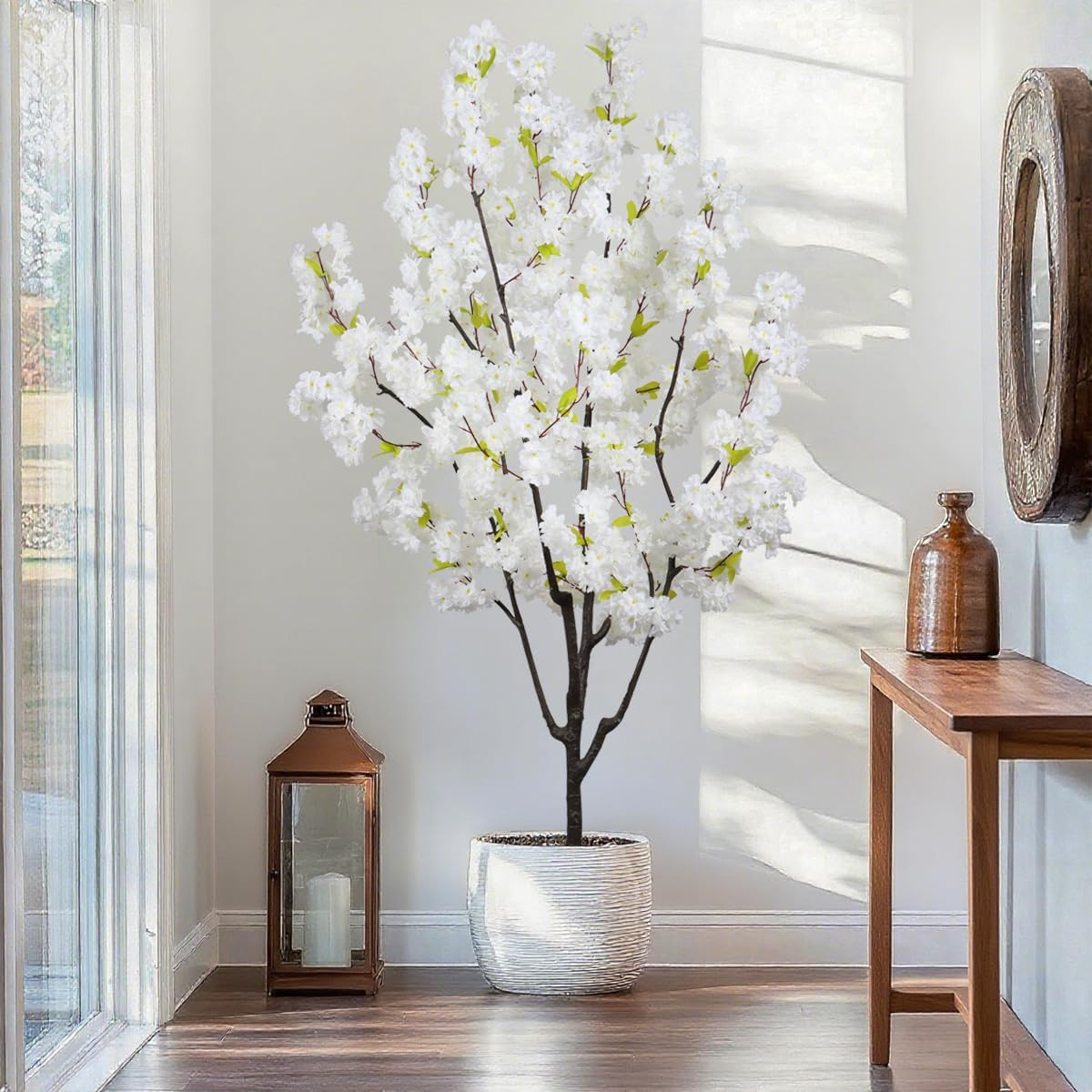 6FT Artificial White Cherry Blossom Tree – Elegant Faux Floral Decor