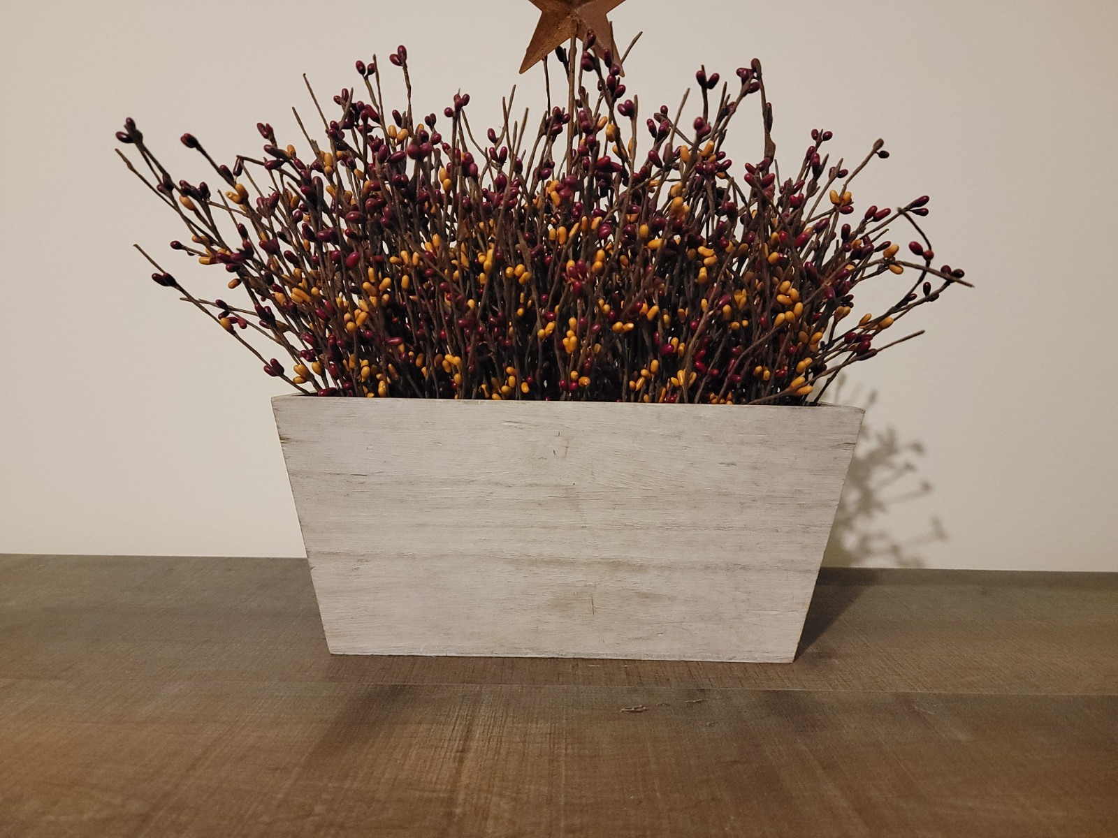 Bless Our Home Wooden Primitive Decor Box With Pip Berries & Rusty Star