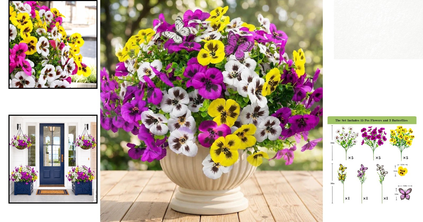 18pcs Outdoor Artificial Pansies with Butterflies – Lifelike UV Protected Blooms