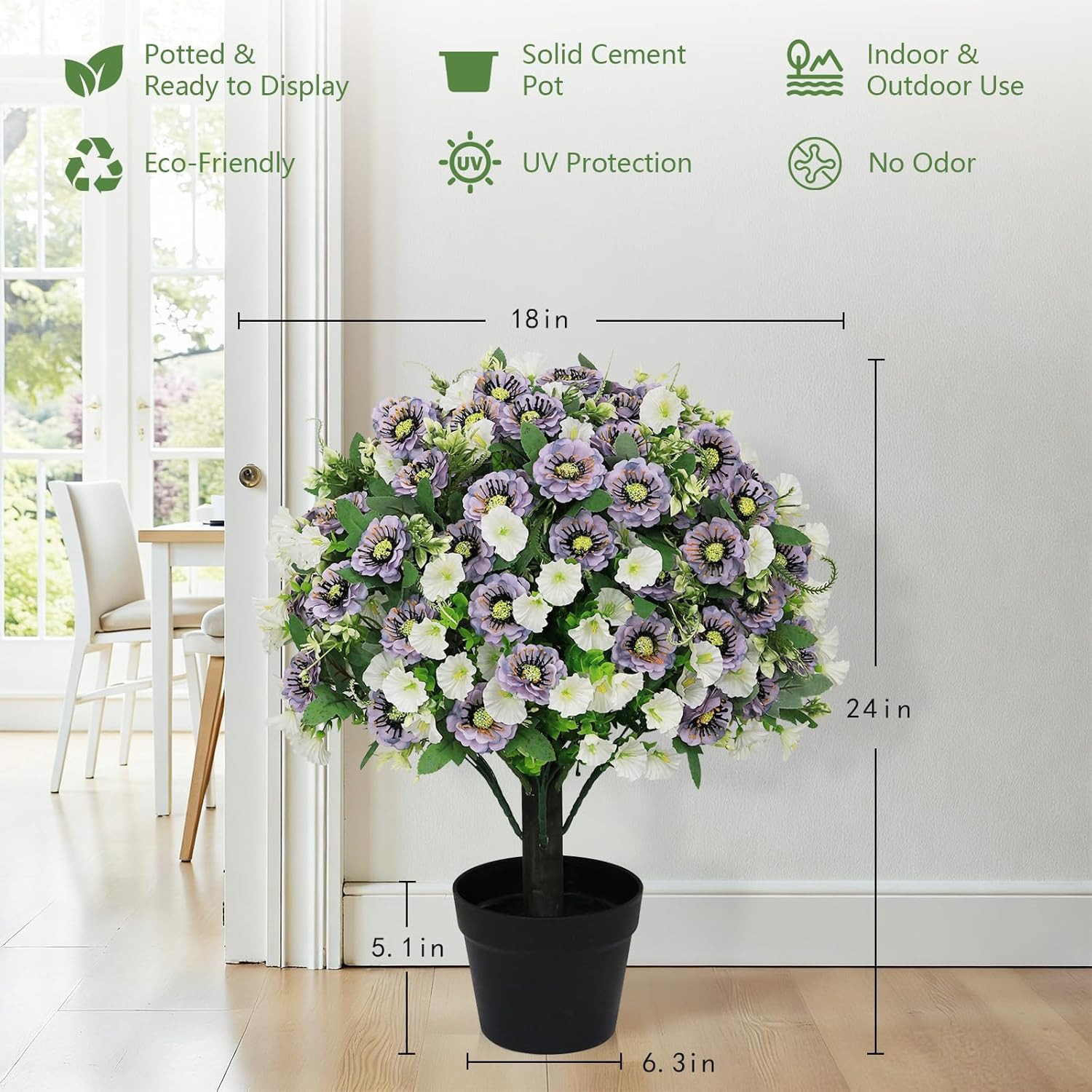 24″ Artificial Flowers for Outdoors Set of 2 – UV Resistant Faux Potted Eucalypt