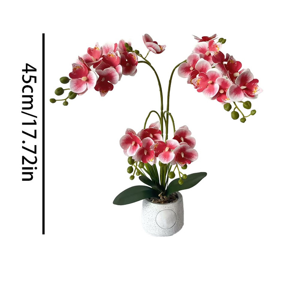 24-Head Artificial Orchid with Delicate Buds and Leaves in Speckled Pot