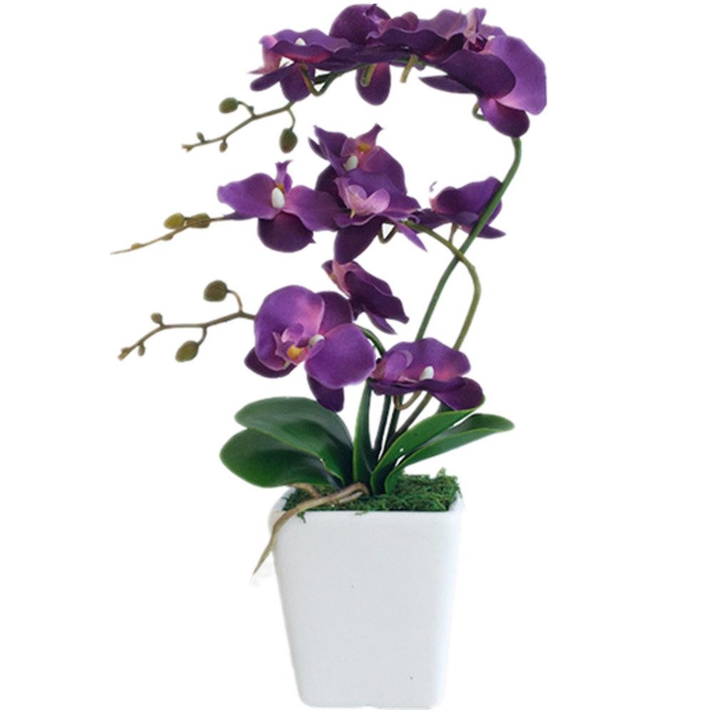 15″ Tall Artificial Silk Phalaenopsis Orchid Flower Plant Pot Arrangements (D…