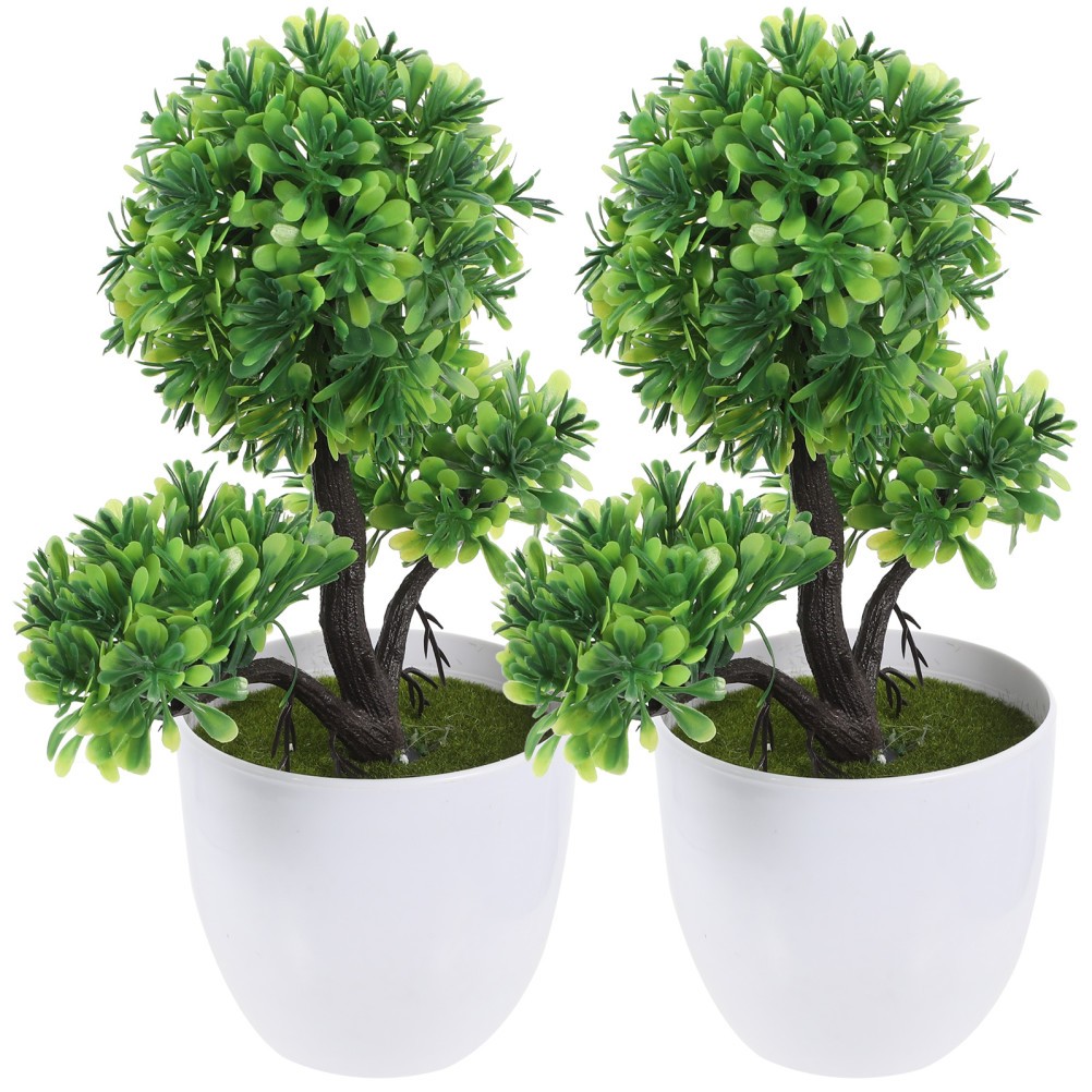 2Pcs Small Artificial Plants in Pot Green Simulated Plants for Home and Office