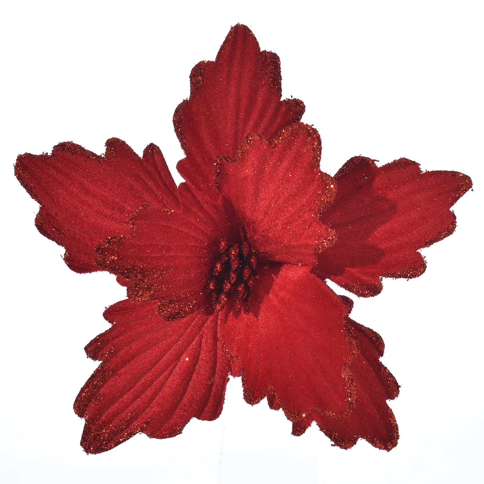 Dark Red Glitter Poinsettias Large Artificial Christmas Tree Decor 10 PCS