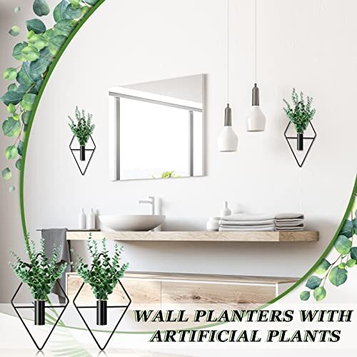 2 Pcs Hanging Planters with Artificial Plants Metal Hanging Vase Indoor