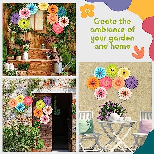 9 Pcs Metal Flower Wall Art Hanging 3D Daisy Decor Metal 8 Inch Bright Color