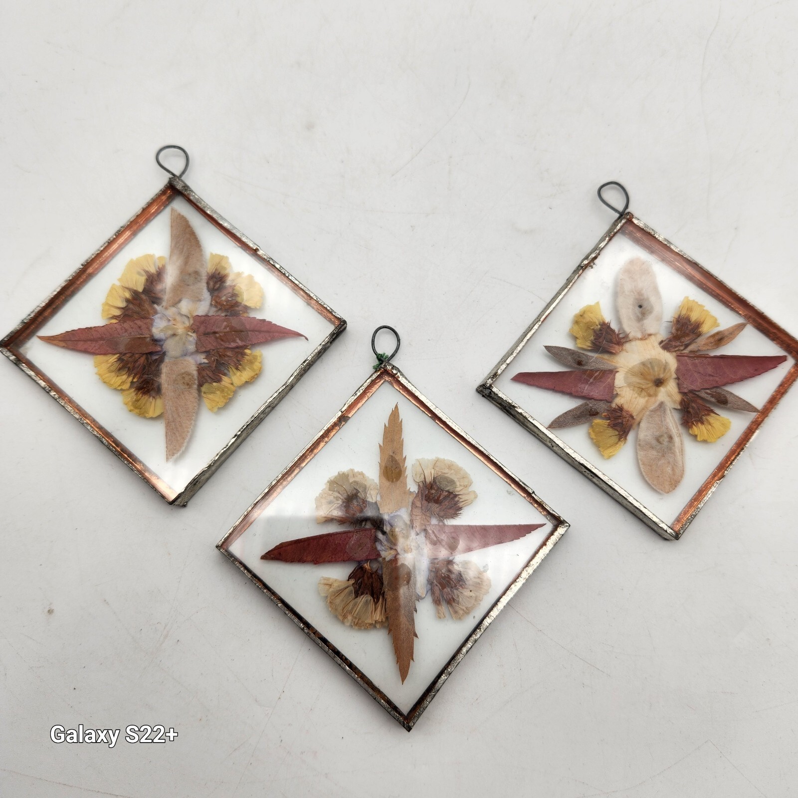 Terrarium Dried Flowers Set Of 3 Glass Silver Copper 1970s Vintage Grannycore