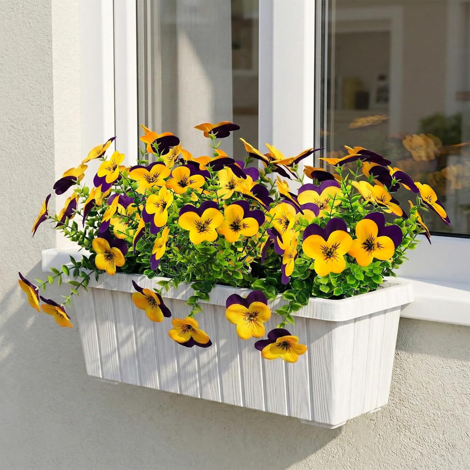 16 Pcs Artificial Pansy Flowers for Outdoors Yellow Faux Silk Spring Flowers for