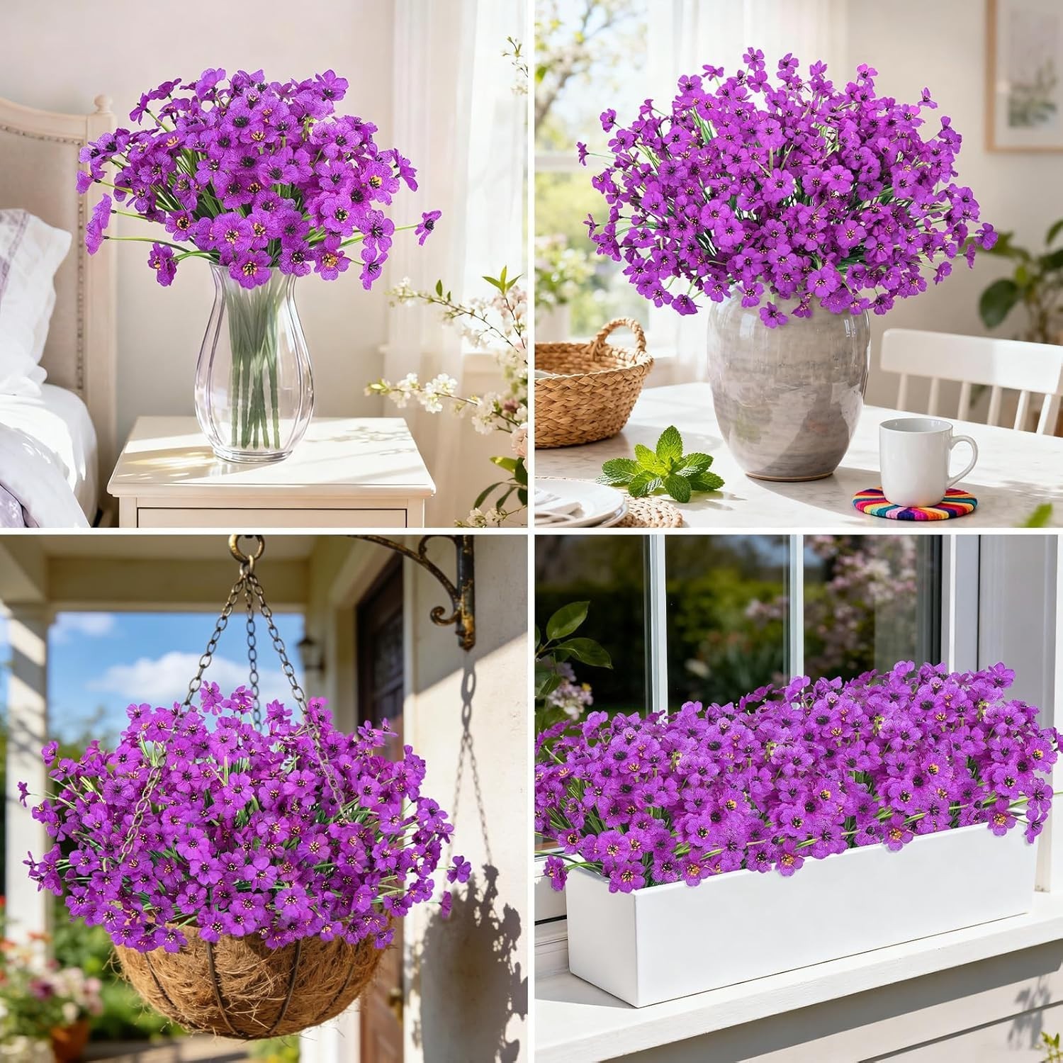 12 Bundles Artificial Flowers for Outdoors Fake Silk Flowers UV Resistant Fau…
