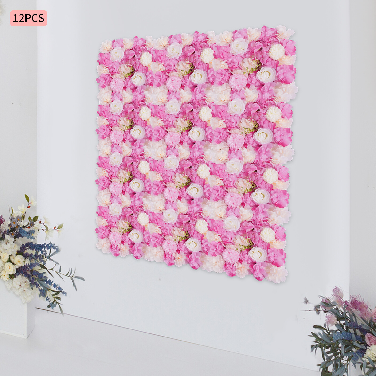 3D Flower Wall Panel-12pcs Artificial Flower Wall Background Silk Rose Mat